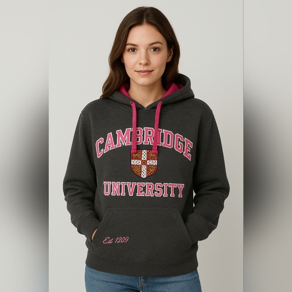 University of Cambridge Tops - Cambridge University Gray Hoodie, Warm, Size M, Official Merchandise